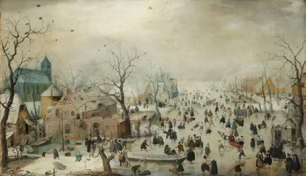 Paesaggio invernale con pattinatori
